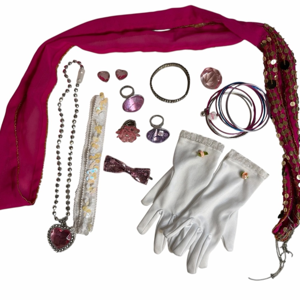 20 Piece Kids Dress Up Lot Jewelry Gloves Scarf